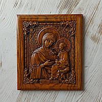 Тихвинская икона Пресвятой Богородицы (Божией Матери), резная из дерева