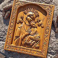 Страстная икона "Богородицы" Божией Матери, резная из дерева 1000х793
