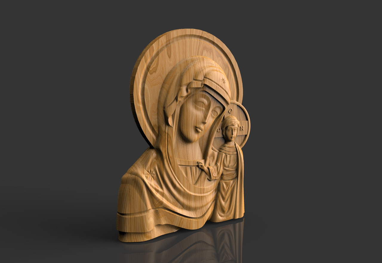 Казанська ікона Пресвятої Богородиці Божої Матері, різьблена з дерева