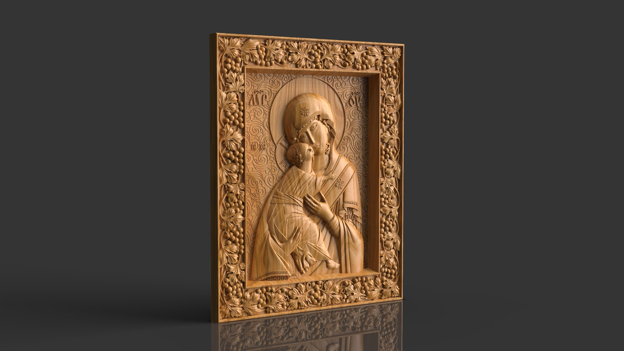 Володимирська ікона Божої Матері, різьблена з дерева.