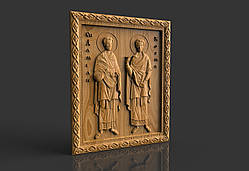 Чудотворна ікона Святі Мученики "Косма і Даміан", різьблена з дерева