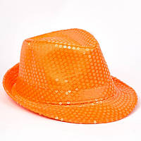 Карнавальная шляпа "Блеск" головной убор для костюма, шляпа с пайетками Оранжевый