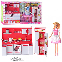 Детска игровая кухня с куклой DEFA 8085 со светом, дверки открываються, продукты в комлекте