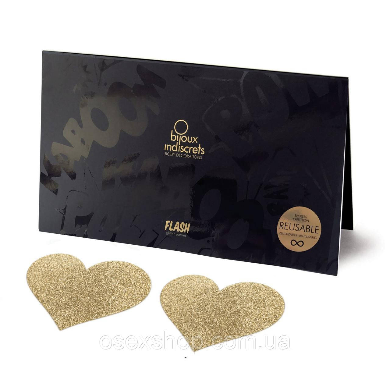 Пестіс — стикині Bijoux Indiscrets — Flash Heart Gold, наклеювання на соски