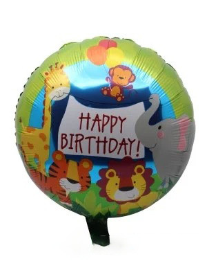 Фольгована кулька Happy-Bithday зоопарк 18" 45см