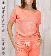 Спортивний костюм жіночий річний турецький зі стразами № 8836 грейфрут