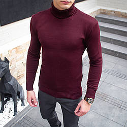 Светр гольф чоловічий шерстяний з одворотом і під горло бордовий кофта чоловіча зимова демісезонна