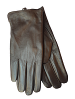 Перчатки кожаные мужские темно коричневые гладкие на тонком меху лайковая кожа