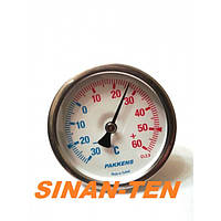 Термометр биметаллический трубчатый PAKKENS Ø63мм / -30 до +60 °С / гильза L=50 мм (с резьбой 1/2") Турция