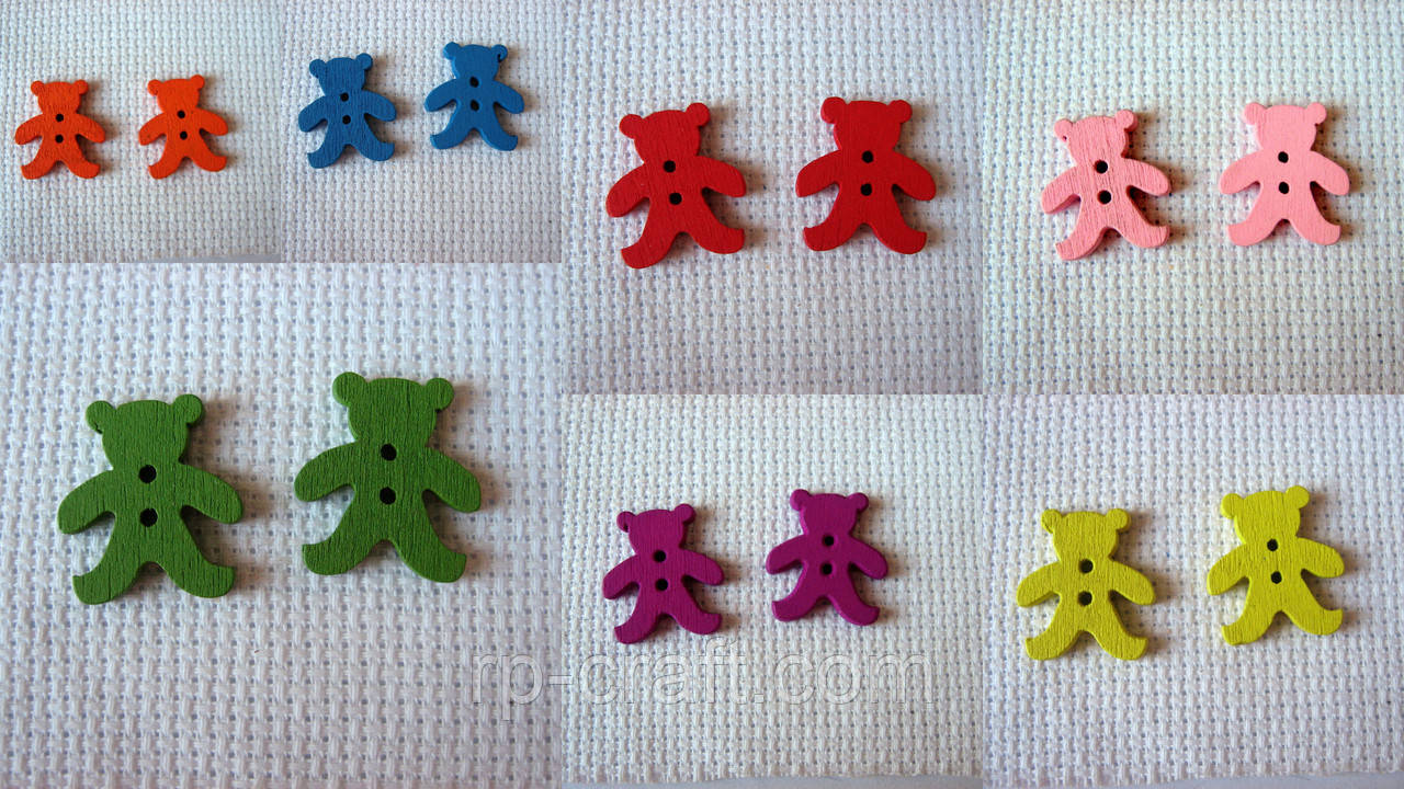 Гудзик дерев'яний, декоративний. Ведмідь, 18х20 мм, фото 1