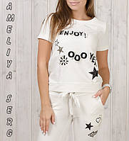 Літній спортивний костюм жіночий стильний з бриджами № 8859 молочний