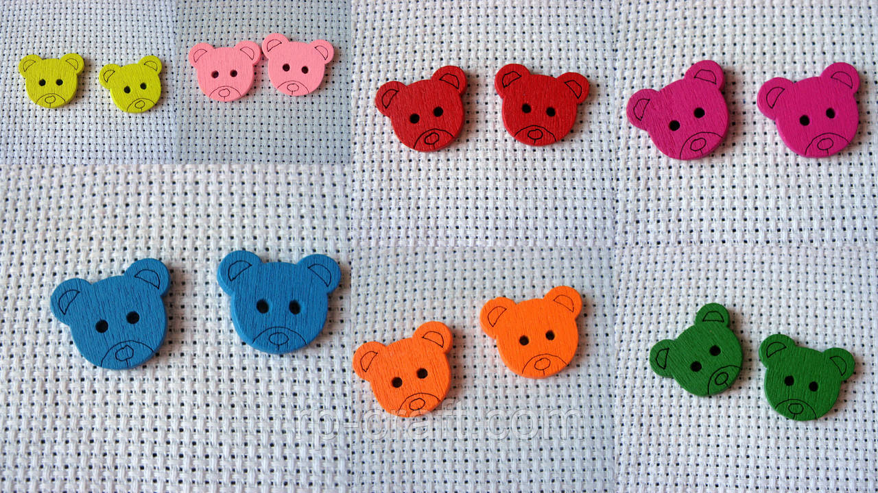 Гудзик дерев'яний, декоративний. Ведмедик, 15х18 мм, фото 1