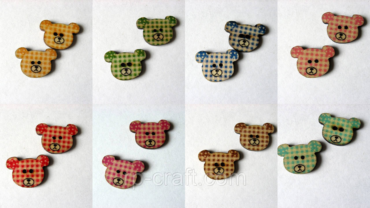 Гудзик дерев'яний, декоративний. Ведмедик, 14х19 мм, фото 1