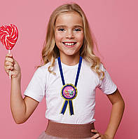 Медаль "Щенячий патруль" (2 героя Скай і Еверест рожевий фон). ДІАМЕТР З БАНТОМ: 85мм.