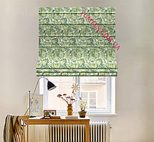 Римська штора тканина бавовна тефлон зелене пальмове листя на білому тлі 032659v30 з доставкою