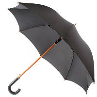 Мужской зонт трость Zest чёрного цвета с ручкой-крючком из натуральной кожи