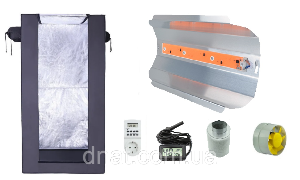 Гроу бокс під ключ, у зборі, 60 см*60 см*160 см + LED 100 Вт (FULL SPECTRUM) на весь цикл + фільтр +вентилятор +таймер, фото 1