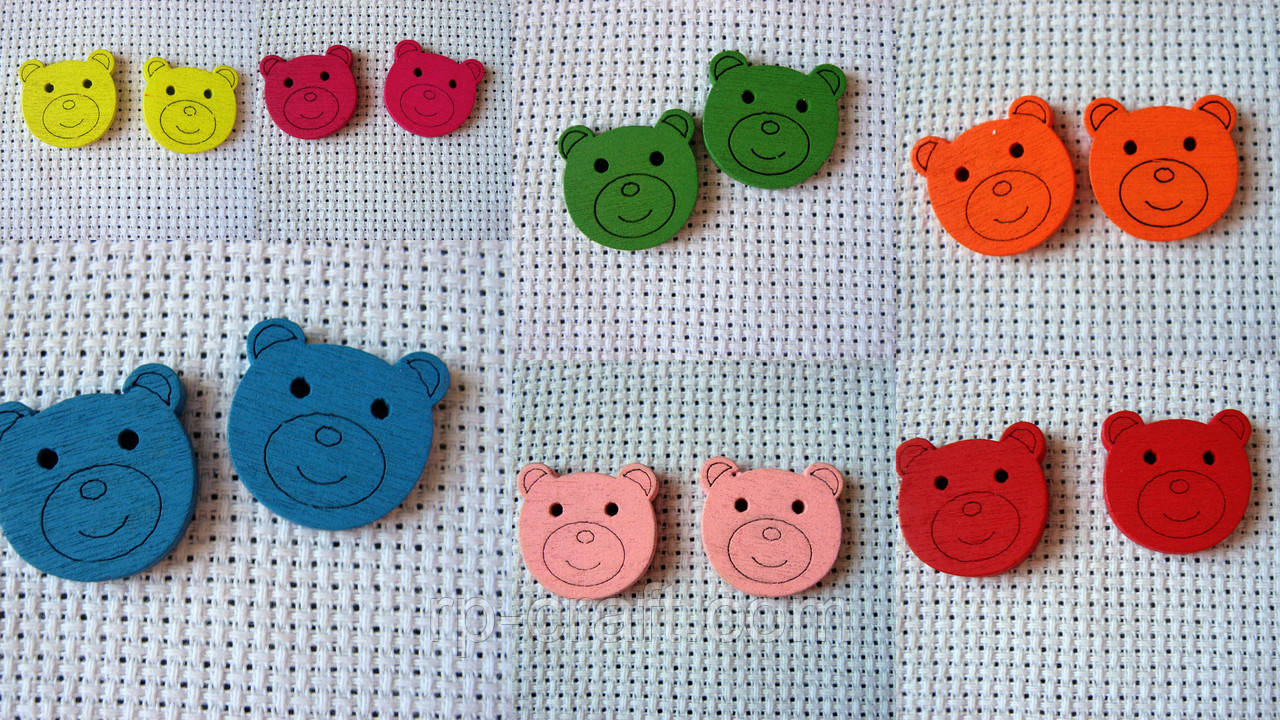 Гудзик дерев'яний, декоративний, голова ведмедика, 18х18 мм, фото 1