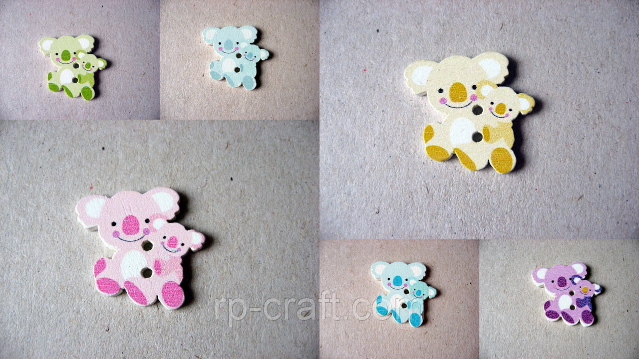 Гудзик дерев'яний, декоративний. Коала, 24х25 мм, фото 1