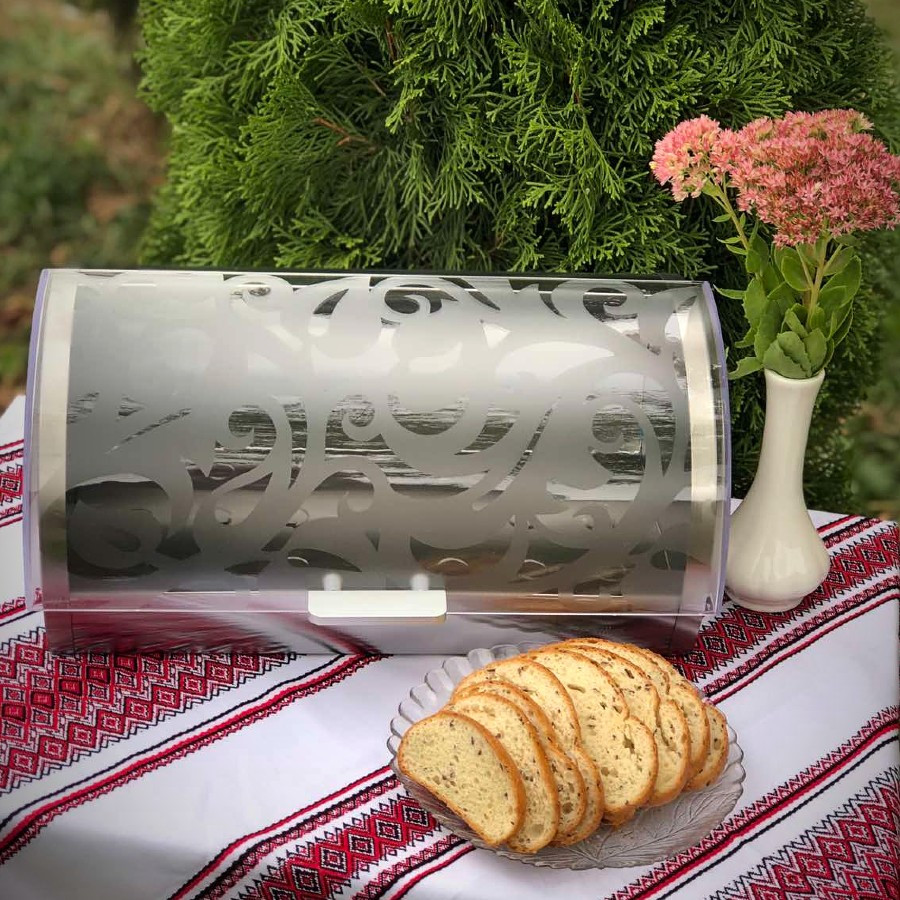 Хлібниця відкидна 39 см із нержавіючої сталі з прозорою кришкою Kamille, фото 1