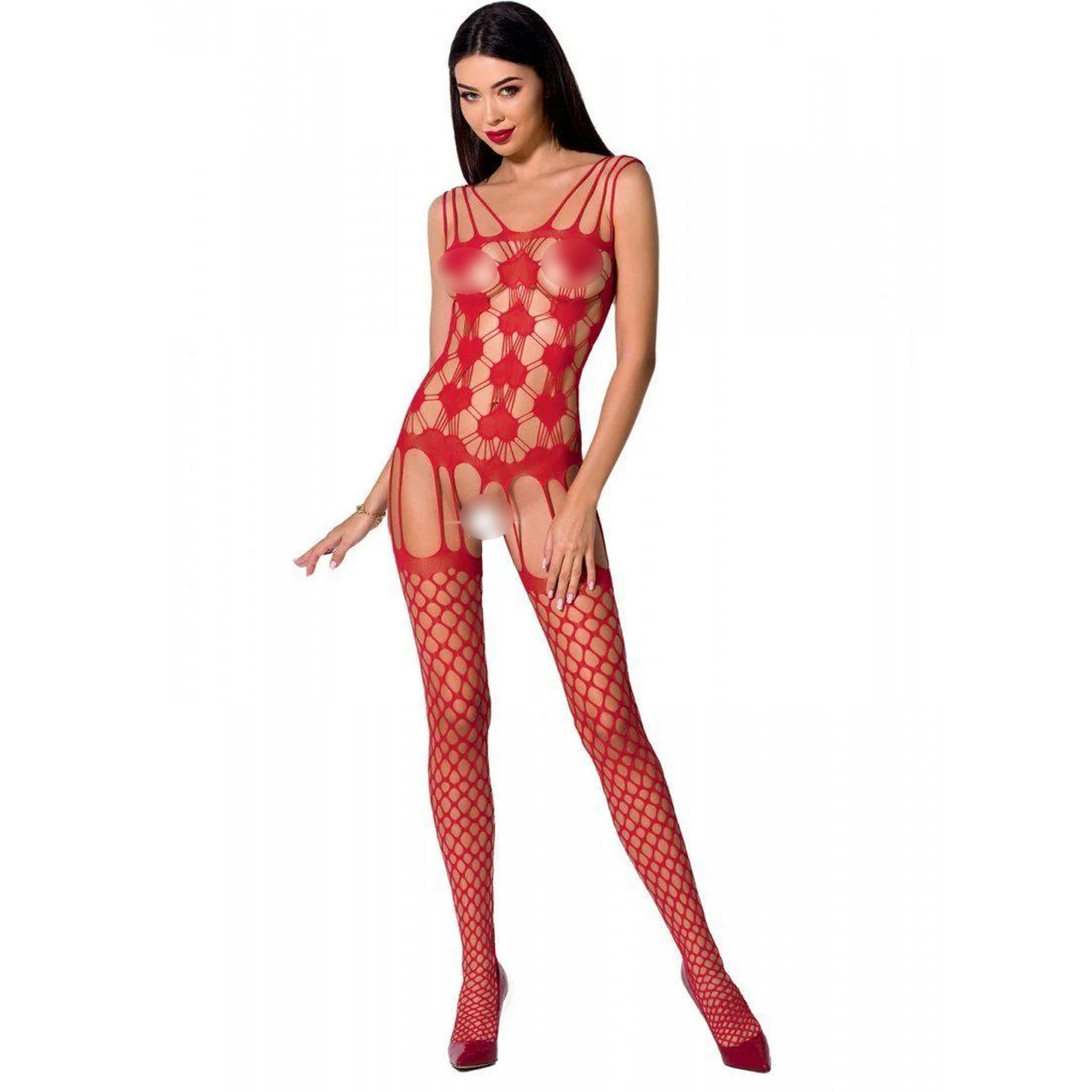 Бодістокінг Passion BS067 red, комбінезон, імітація панчох та топа на бретелях Feromon