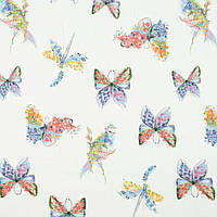Ткань для гостиной, детской комнаты нежный рисунок с птицами, бабочками молочный. Натуральная ткань для штор