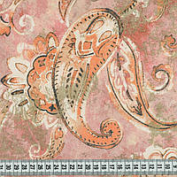 Велюр с восточным рисунком, восточные огурцы, ткань в восточном стиле оранжевый, розовый
