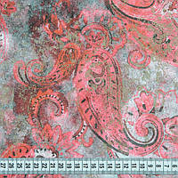 Велюр с восточным рисунком, восточные огурцы, ткань в восточном стиле ярко-розовый