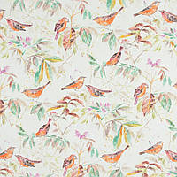 Шторы с птицами, ткань для штор с птицами, натуральная ткань для штор птички крем, оранжевый Испания 285 см