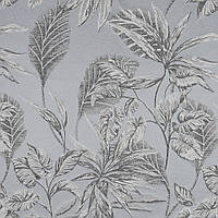 Жаккард ткань, шторы жаккард, портьерная ткань жаккард сатин с вискозой и льном Турция 305 см листья серый