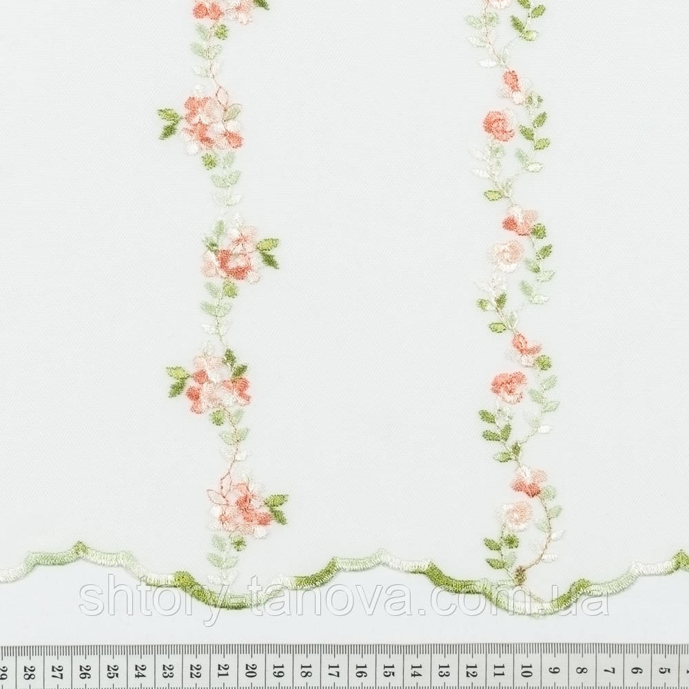 Тюль силена вышивка цветы персиковый, фото 1