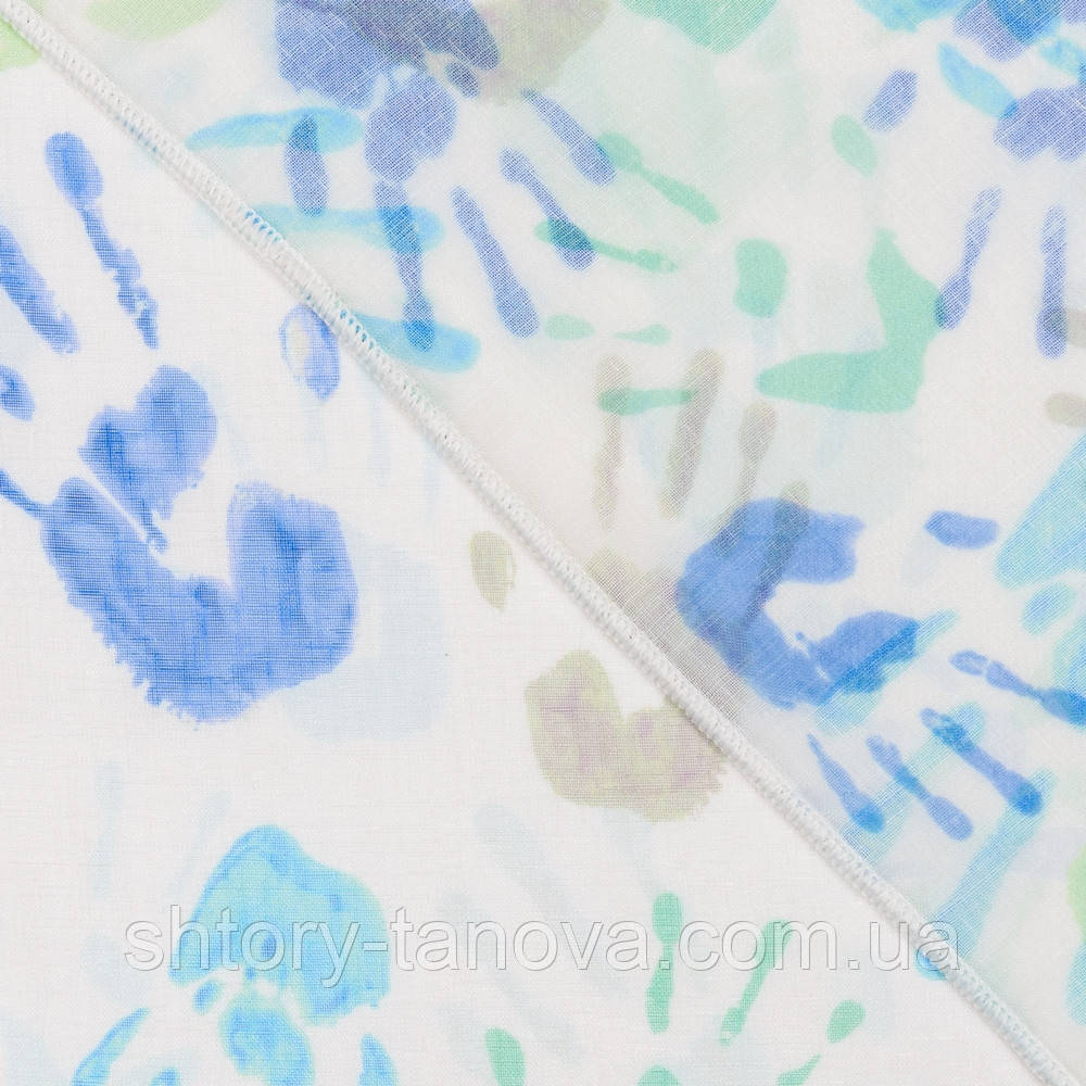 Тюль серпанок Дитячі долоньки з обважнювачем / синій, бірюза, зелений, фото 1