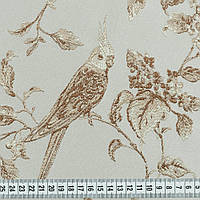 Ткань для портьер с вышивкой птицы фон ракушка, беж