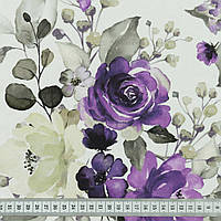 Ткань для штор с цветочным принтом розы фиолет. Цветочная ткань для портьер, чехлов, подушек