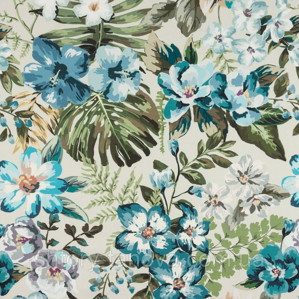 Декоративна тканина квіти акварель блакитний