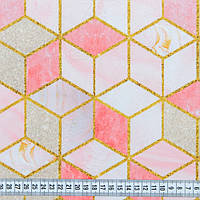 Велюровая ткань с геометрией для мебели, изголовья, штор персиковый, розовый, золото