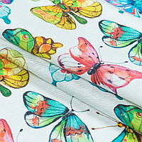 Шторная ткань с принтом Бабочки, Декоративная ткань бабочки мультиколор, пошив штор