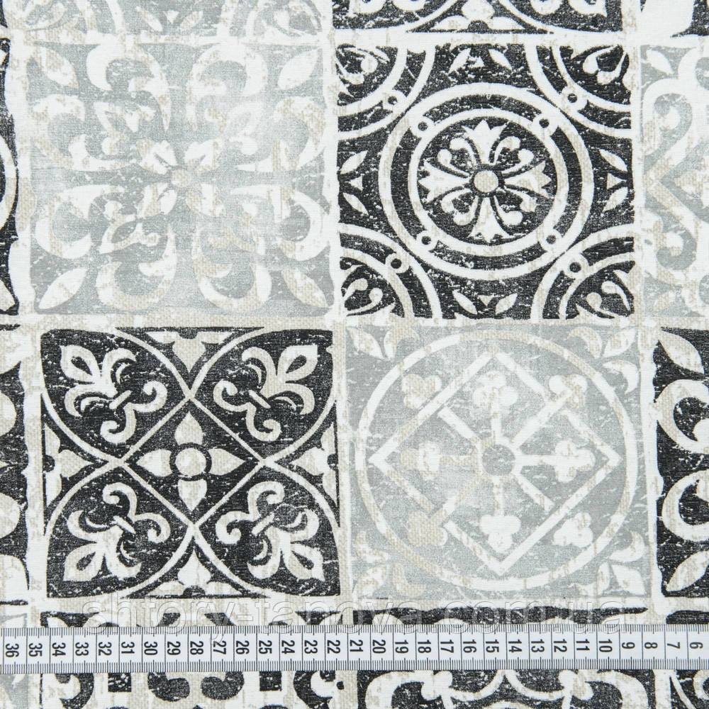 Скатертная акрилова тканина MANTEL/ МАРАКЕШ сірий, чорний