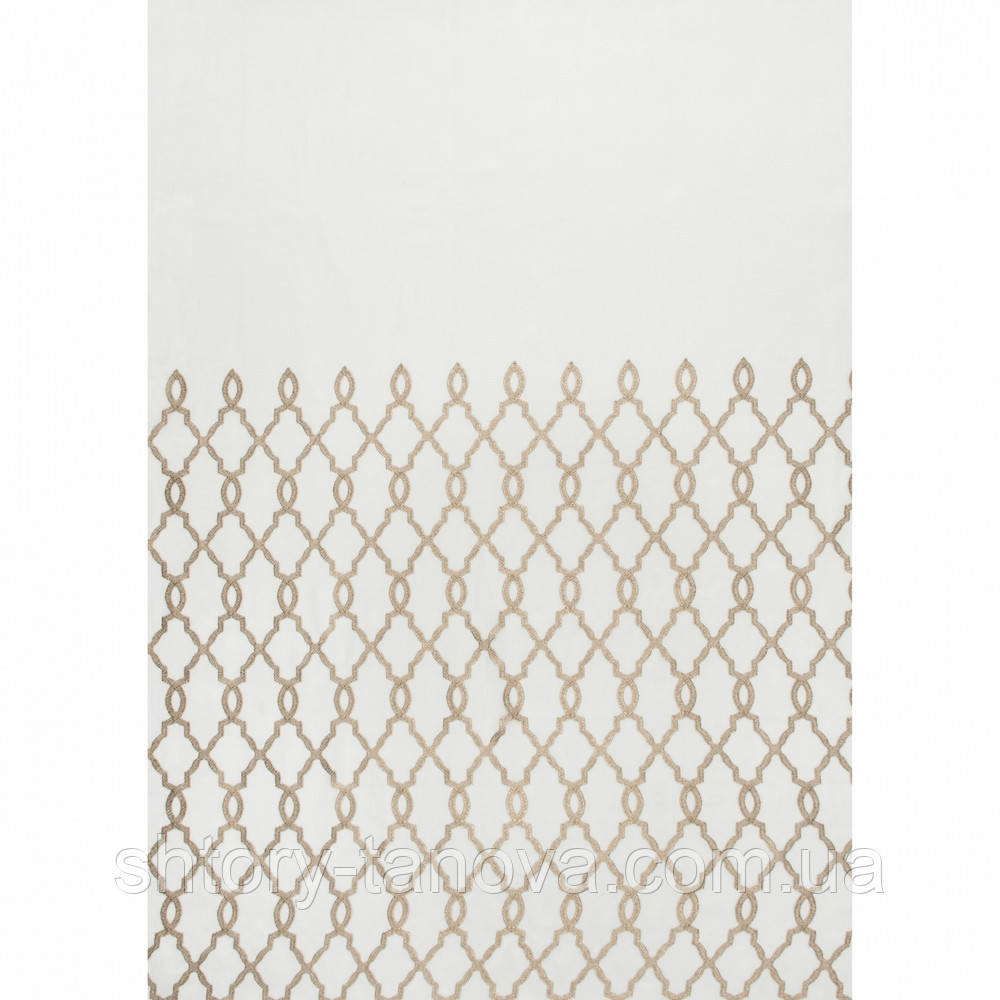 Тюль мікро сітка вишивка азалія пряжене молоко, т. беж, фото 1