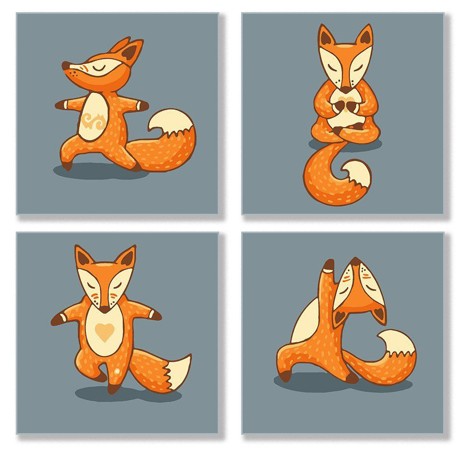 Картина по номерам Идейка Полиптих "Yoga-fox" (4шт) 18х18см KNP011 - фото 1 - id-p1269158173