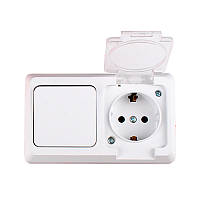 Блок вимикач і розетка із заземленням Hummer  білий 16A IP54