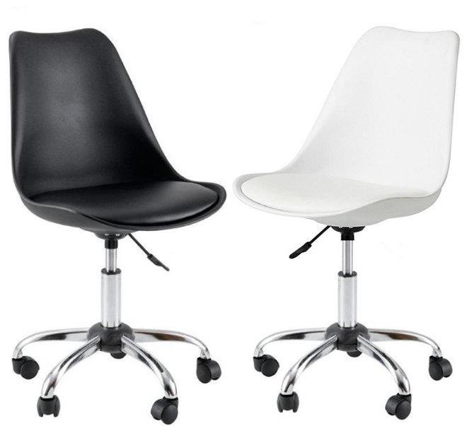 Стильний офісний стілець, пластиковий з м'яким сидінням, хромованим підставою і коліщатками Milan Office
