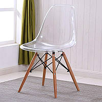 Прозорий стілець на дерев'яних ніжках з пластиковим сидінням Nik для барів, кафе, ресторанів, квартир