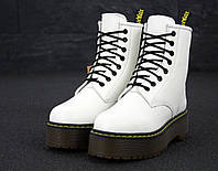 Женские ботинки высокие Dr. Martens Jadon White Black Боты для девушек Др Мартинс Жадон с мехом белые с черным