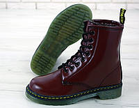 Ботинки для женщин красные Dr. Martens 1460 Cherry. Женские боты Др Мартинс с мехом вишневые зимние