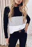 Жіночий светр, джемпер, кофта триколірна з довгим рукавом. Чорний+сірий, фото 2