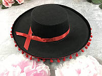 Шляпа Сомбреро большая с красными бубонами Размер 56-58 см