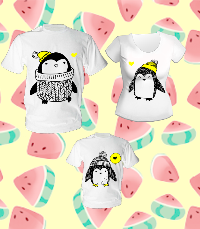 Футболки Фемілі Лук Family Look для всієї родини "Пінгвіни серце" Push IT, фото 1