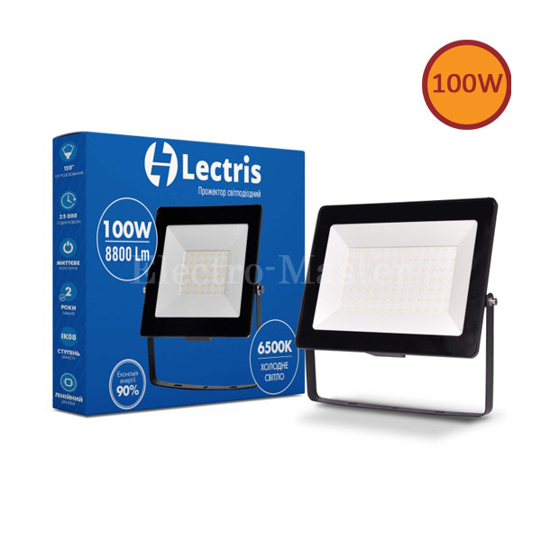 Прожектор LED Lectris світлодіодний 100 W 8800 Лм 6500 K 185-265V IP65