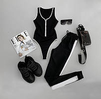 Розмір 44-46. Жіночий чорний спортивний костюм, осінньо-весняний, двунітка